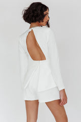 Kamanah Long Sleeve Plunging Neckline Romper White