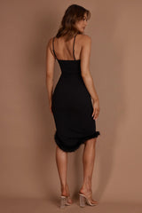 Cloudland Fur Hem Midi Dress Black
