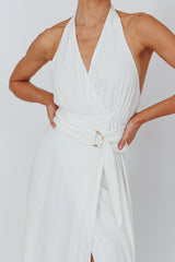Spring Feels Halterneck Belt Maxi Dress White