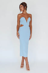 Dragonfly Lace-up Back Midi Dress Blue