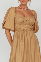 Lille Puff Sleeve Midi Dress Latte