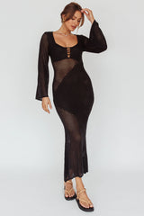 Zizi Long Sleeve Crochet Maxi Dress Black