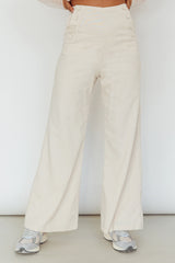 Lyris Button Detail Wide Leg Pants Natural