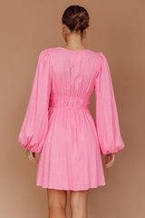 Carnivale Balloon Sleeve Ruffle Mini Dress Pink
