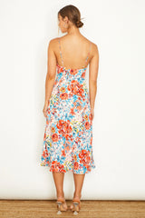 Malibu Gathered Bust Cami Strap Midi Dress Floral Orange