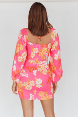 Fly Away Drawstring Bust Dress Floral Pink