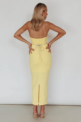 Nohemi Strapless Diamante Midi Dress Yellow