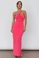 Trinny One-Shoulder Ruched Back Midi Dress Hot Pink