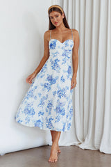 Mi Vida Sweetheart Neckline Midi Dress Floral Blue
