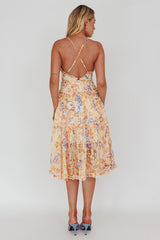 Laney Low Back Cami Strap Midi Dress Floral Orange