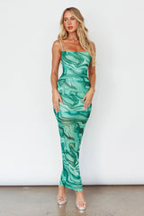 Love In Miami Lace-Up Back Maxi Dress Marble Green