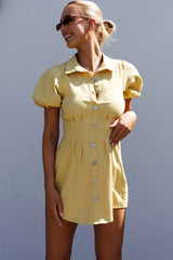 Zurich Pleated Waist Shirt Dress Light Yellow