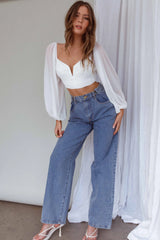Tanner Long Sleeve Ruched Crop Top White
