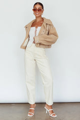 Kya Button Front Shearling Jacket Khaki