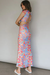 Capri Cap Sleeve String Maxi Dress Blue/Red