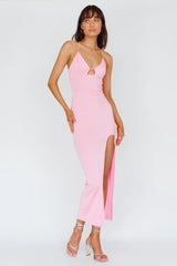Summer Rose Front Split Midi Dress Pink