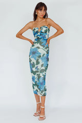 Lahita Strapless Midi Dress Floral Blue