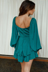 Well Versed Long Sleeve Flounce Romper Forest Green