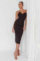 Yours Alone Gathered Detail Midi Dress Black