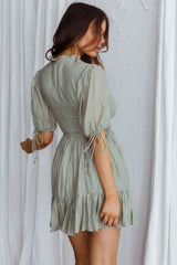 Secret Garden Puff Sleeve Smocked Bodice Dress Avocado