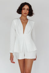 Kamanah Long Sleeve Plunging Neckline Romper White