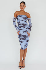 Cece Off-Shoulder Midi Dress Floral Blue