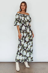 Momentum Off Shoulder Maxi Dress Floral Black