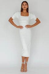 Valette Puff Sleeve Midi Dress White