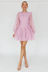 Tatiana Long Sleeve Plaid Mini Dress Lilac
