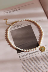 Evil Eye Freshwater Pearl Necklace Gold
