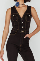 Jazelle Button Front Jumpsuit Black