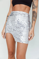 Luna Heart Sequin Mini Skirt Silver