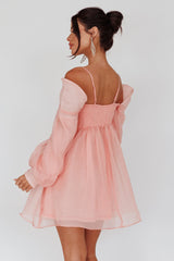 Yasi Long Sleeve Babydoll Mini Dress Peach