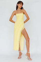 Catriona Split Ruffle Midi Dress Lemon