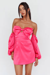 Lilly Off-Shoulder Bow Mini Dress Pink