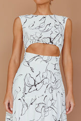Shaniqua Cut-Out Sleeveless Midi Dress Print White