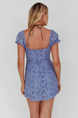 Norma Jean Puff Sleeve Cut-Out Bust Lace Mini Dress Blue