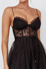 Trophy Lace Bodice Mesh Midi Dress Black