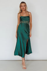 Golden Era Cowl Neck Lace Waist Midi Dress Jade