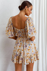 Vista Del Mar Tied Bust Mini Dress Floral Beige