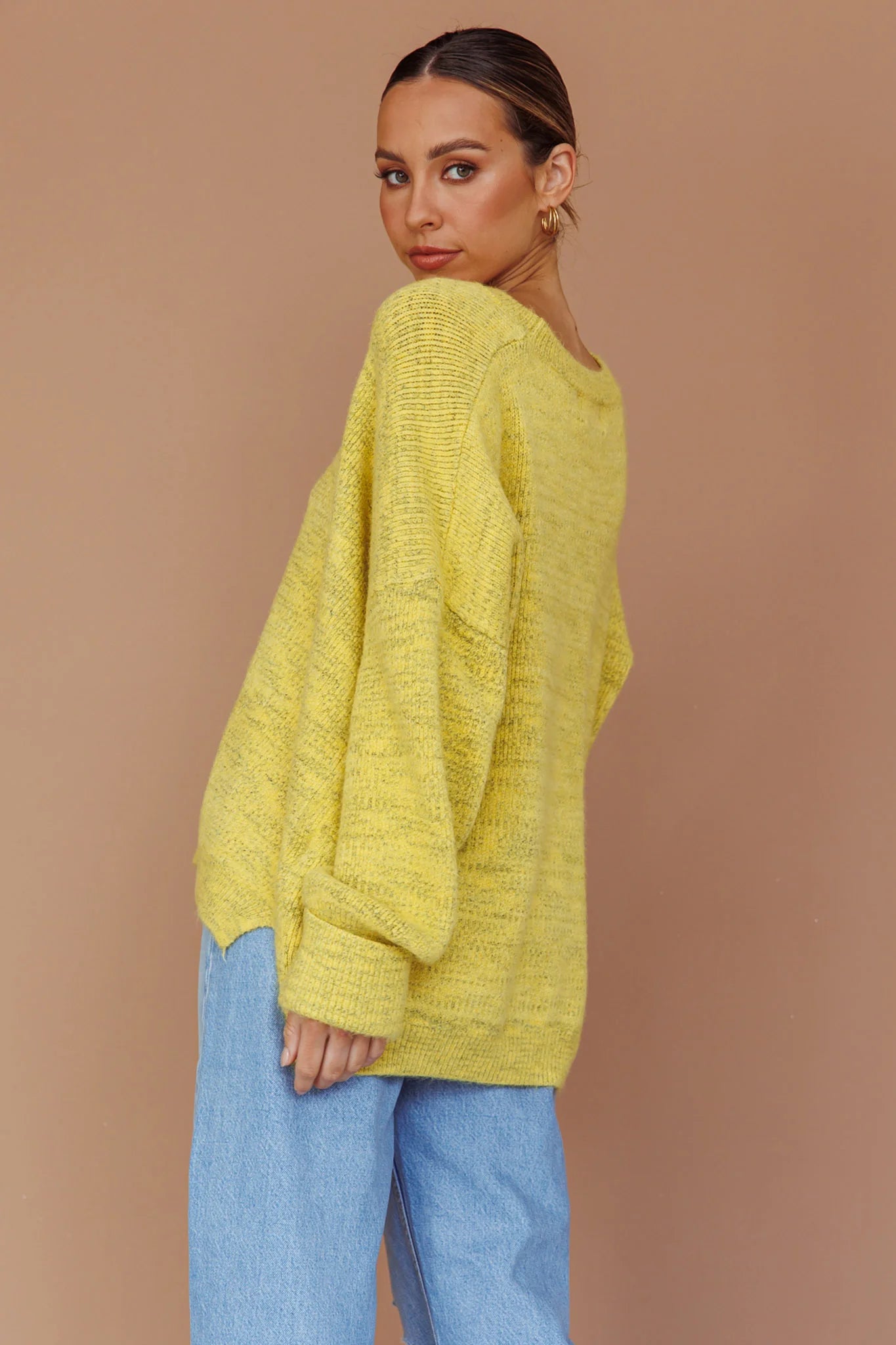 Kayce Dropped Shoulder Knit Sweater Yellow