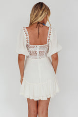 Golden Hour Lace-Up Front Crochet Dress White
