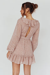 Marcheline Balloon Sleeve Waist Tie Dress Sprinkle Print Pink