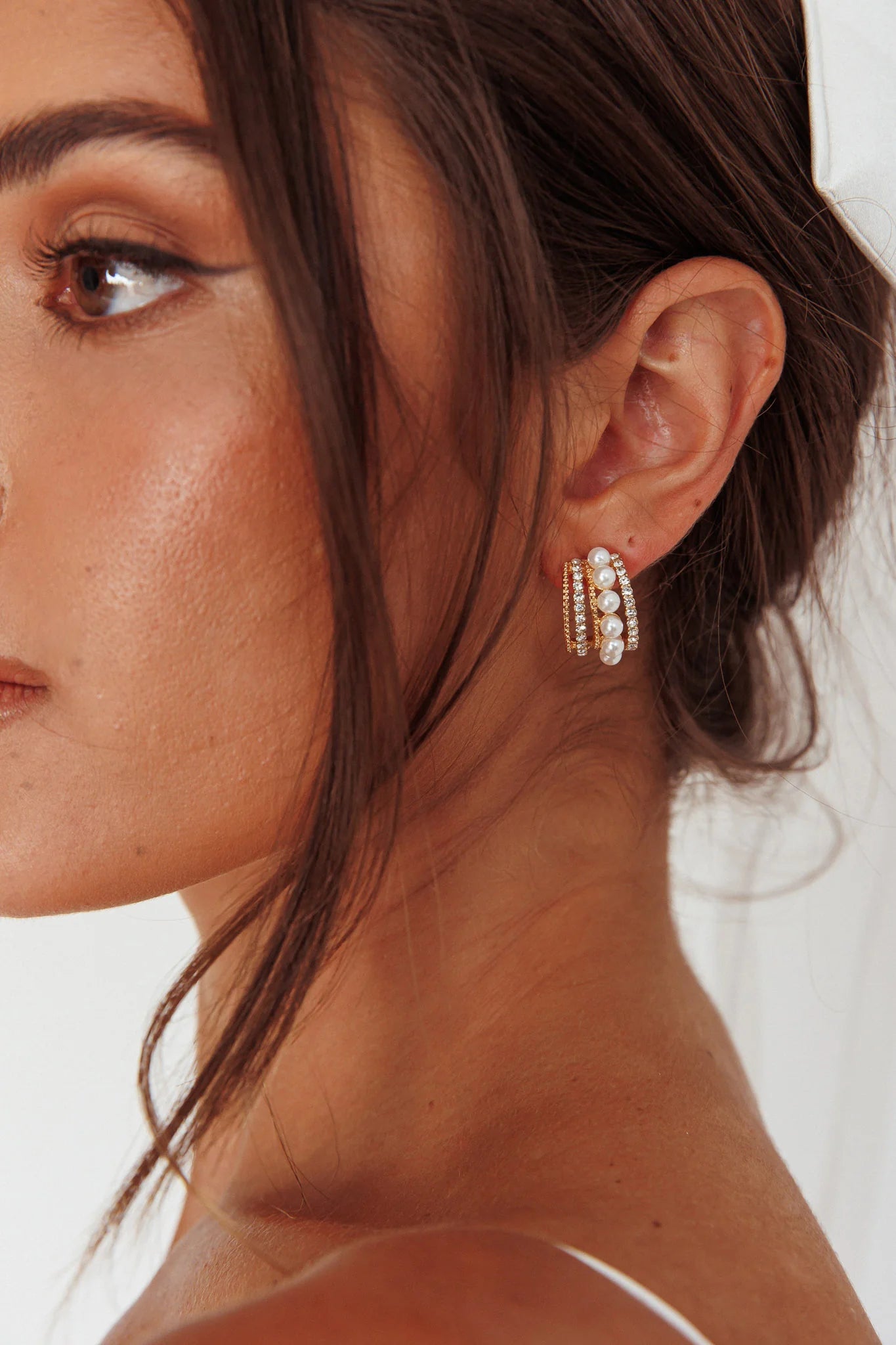 Odette Pearl Diamante Earrings Gold