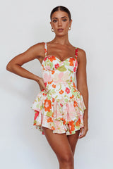 Tuscan Summer Flounce Romper Floral White