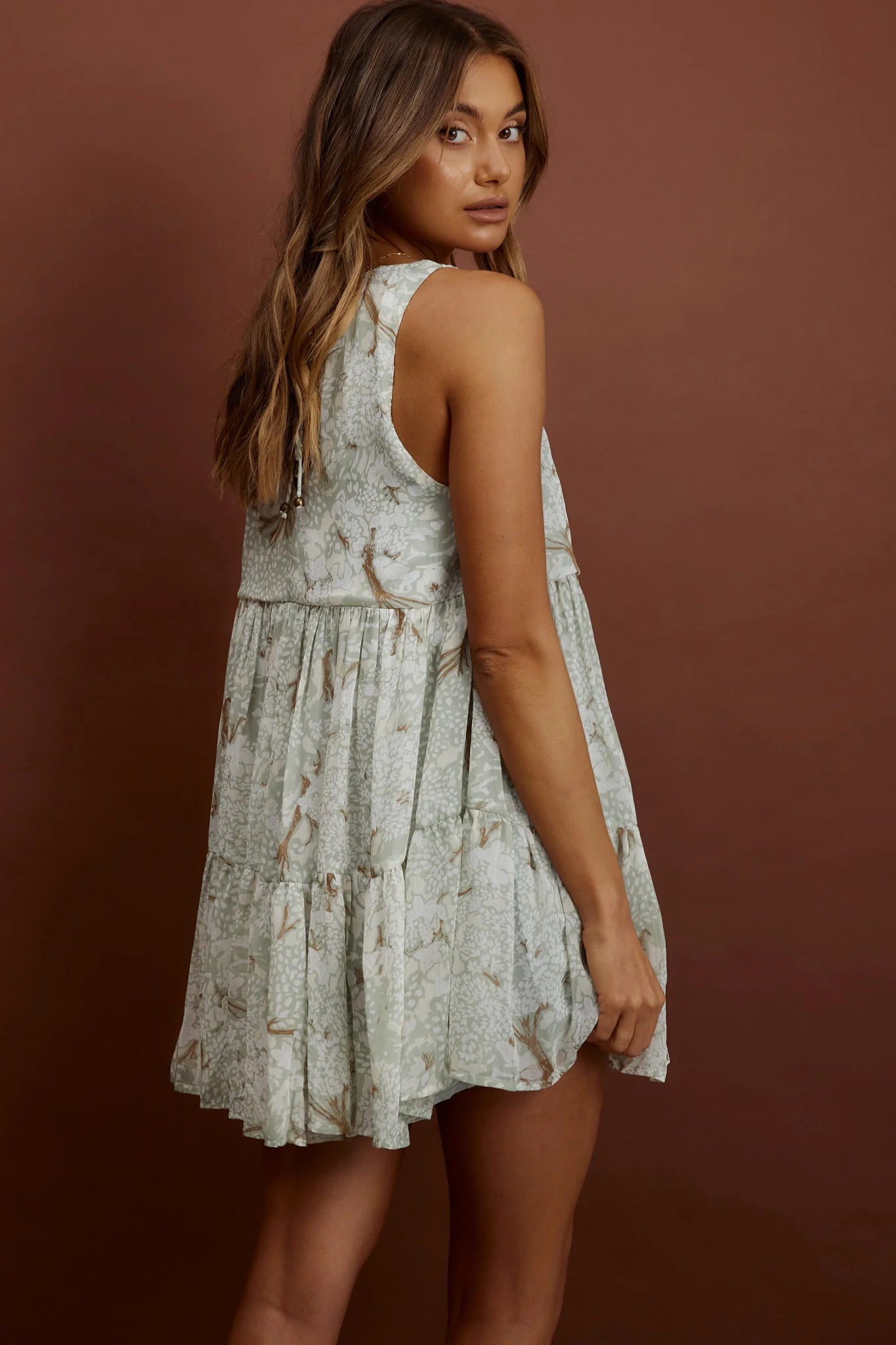 Kennedi String Tie Shift Dress Floral Sage