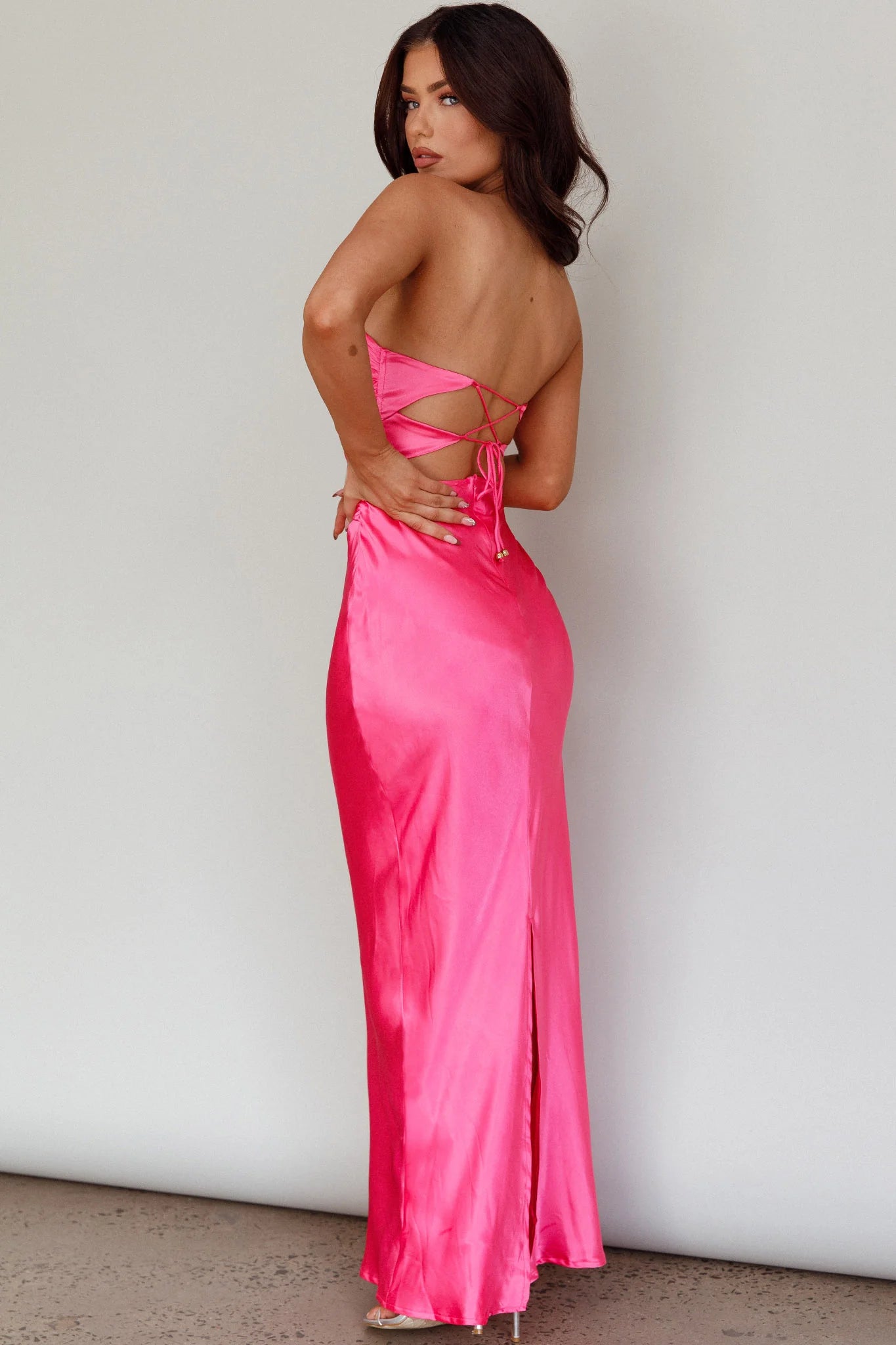 Good Impression Double Twist Midi Dress Hot Pink