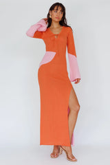 Karsen Long Sleeve Crochet Maxi Dress Orange