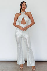 Moon In Leo Halterneck Jumpsuit Silver
