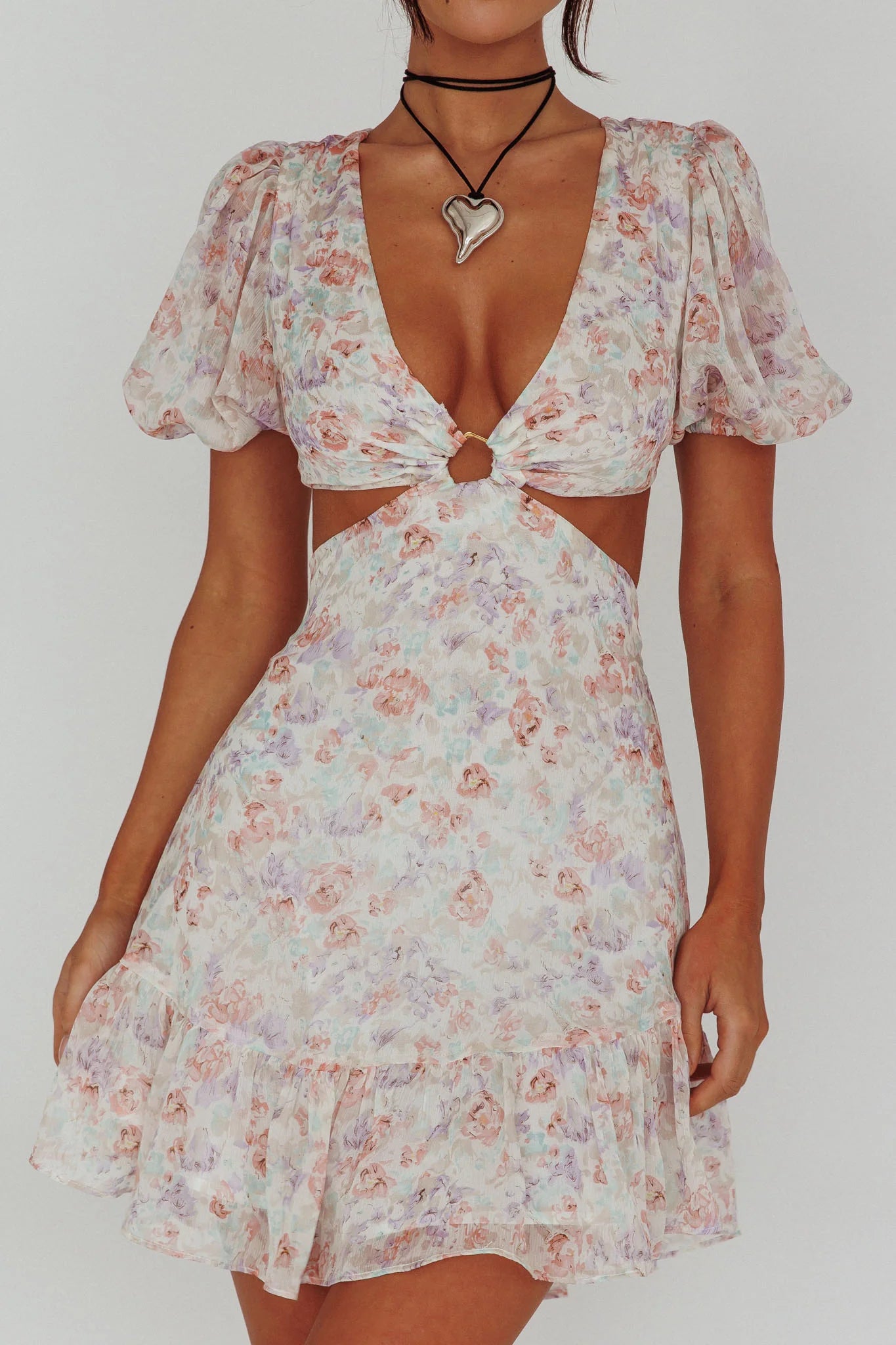 Graciele Laced Back Cut-Out Mini Dress Floral Blush